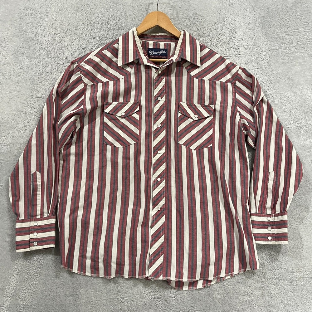 VTG Wrangler Shirt Mens 17-35 XL X-Long Tails Western Cowboy Pear Snap 90s